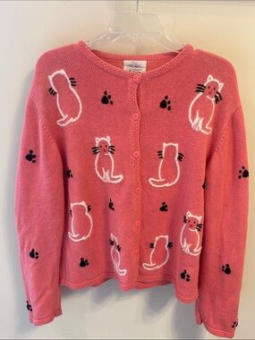 Christopher & Banks Vintage Cat Print Pink Cardigan Sweater